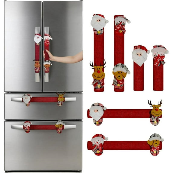 Christmas Refrigerator Handle Covers, Set of 6 Christmas Decorations Fridge Door Handle Cover for Kitchen Xmas Holiday Decor