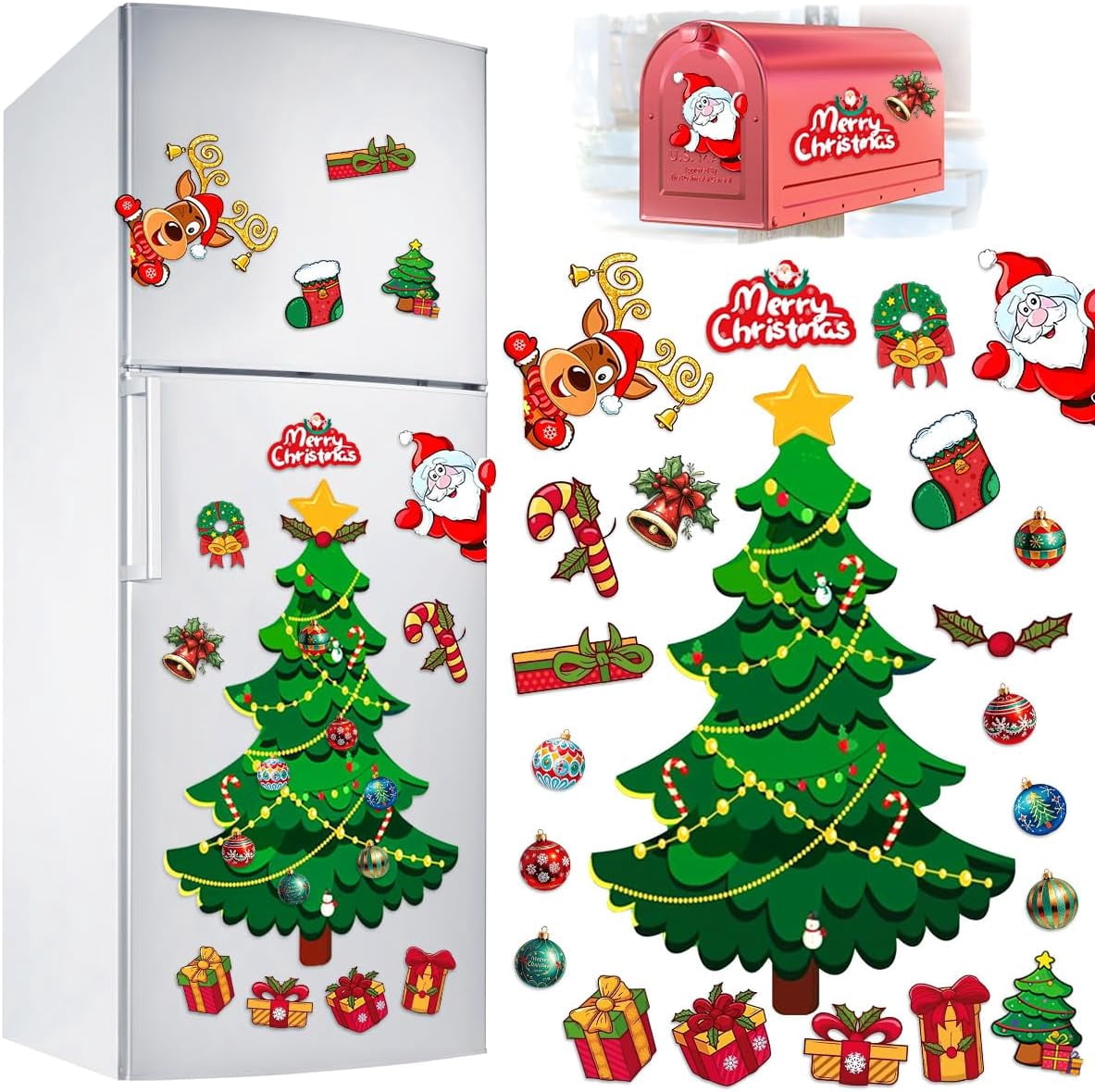Christmas Refrigerator Magnets, 2025 Christmas Tree Santa Reindeer Gift ...