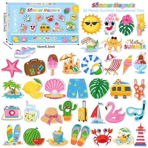 Summer-Themed Magnetic Set, 38PCS Colorful Beach & Vacation Magnets for Fridge, Whiteboard, Locker & Metal Surfaces – Home & Office Decor