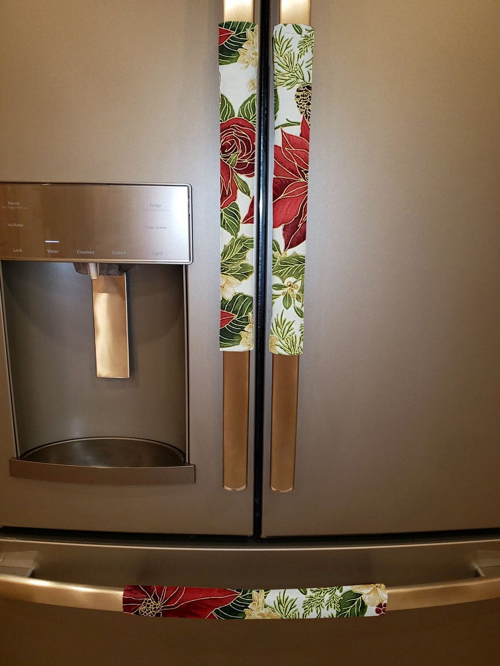 HUISEFOR Poinsettia Fridge Handle Covers Set Of 4 – Heat Resistant, Anti-Slip Christmas Kitchen Decor