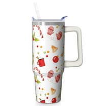 Christmas Reindeer 30oz Stainless Steel Tumbler with Handle and Straw, Winter Holiday Coffee Mug, Leak Proof Travel Cup Gifts for Women Men