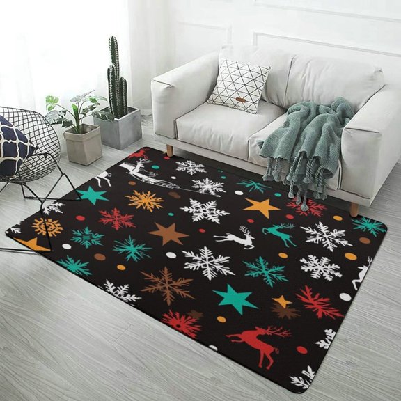 Christmas Reindeer And Snowflakes Pattern Carpet Style Living Room Bedroom Rug Soft Carpet Modern 3d Entry Door Mats Household