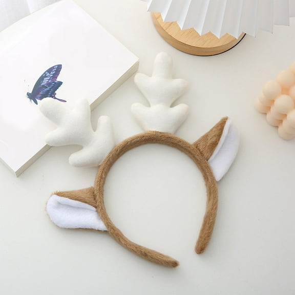 Christmas Reindeer Antler Headband with White Pom Poms and Bow for Holiday Parties and Festive Events