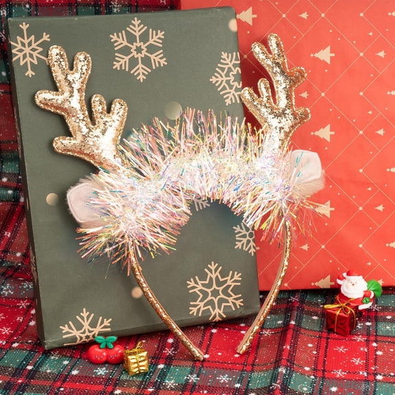 Christmas Reindeer Antlers Headbands for Women Girls Glitter Elk Antlers Ears Headband with Jingle Bells Christmas Headwear Decorations