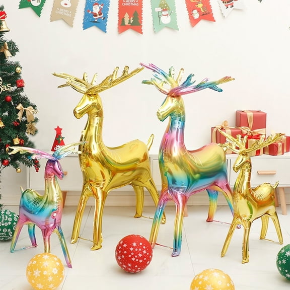 Christmas Reindeer Balloons Decorations 4pcs Christmas Foil Balloons Reindeer Balloon Christmas Balloons for Holiday, 4D Elk Set, Inflatable Standing Reindeer for Xmas New Year Party Decorations