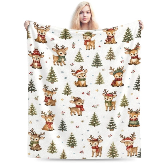 Christmas Reindeer Blanket Gift Throw Blanket Cozy Soft Home Decor Cute Holiday Gift for Deer Lovers 50x40