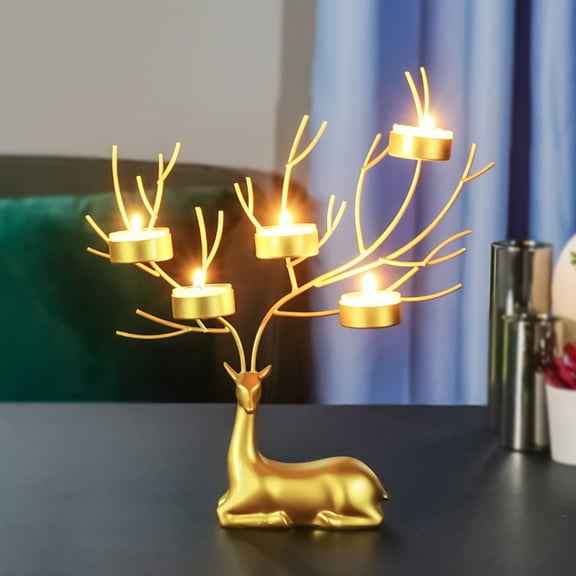 Christmas Reindeer Candle Holder Centerpiece, Metal Crafted Tealight Candle Stand, Animal Theme Holiday Table Decor for Aromatherapy & Atmosphere, Festive Home Decor - Holds