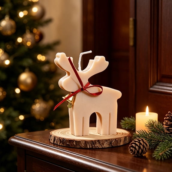 Christmas Reindeer Candle Scented Wax Clean Burning & Handmade for Dining Table Fireplace Mantel Christmas Decor by MPOISVA