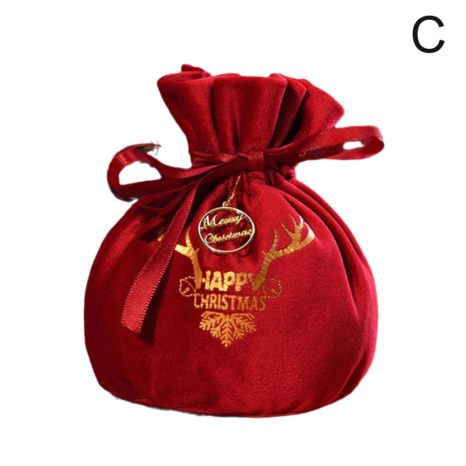 Christmas Reindeer Candy Gift Bag Velvet Santa Sacks Drawstring Bag