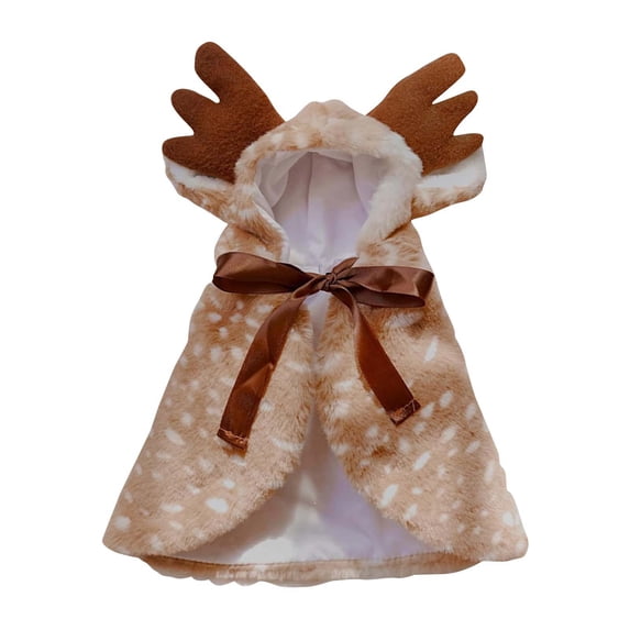 Christmas Reindeer Cape for Dogs with Adjustable Ties, Warm Fawn Spotted Poncho, Cute Elk Antler Cloak for Pet Holiday Photos, Festive Party Wear for Small Medium Pets L