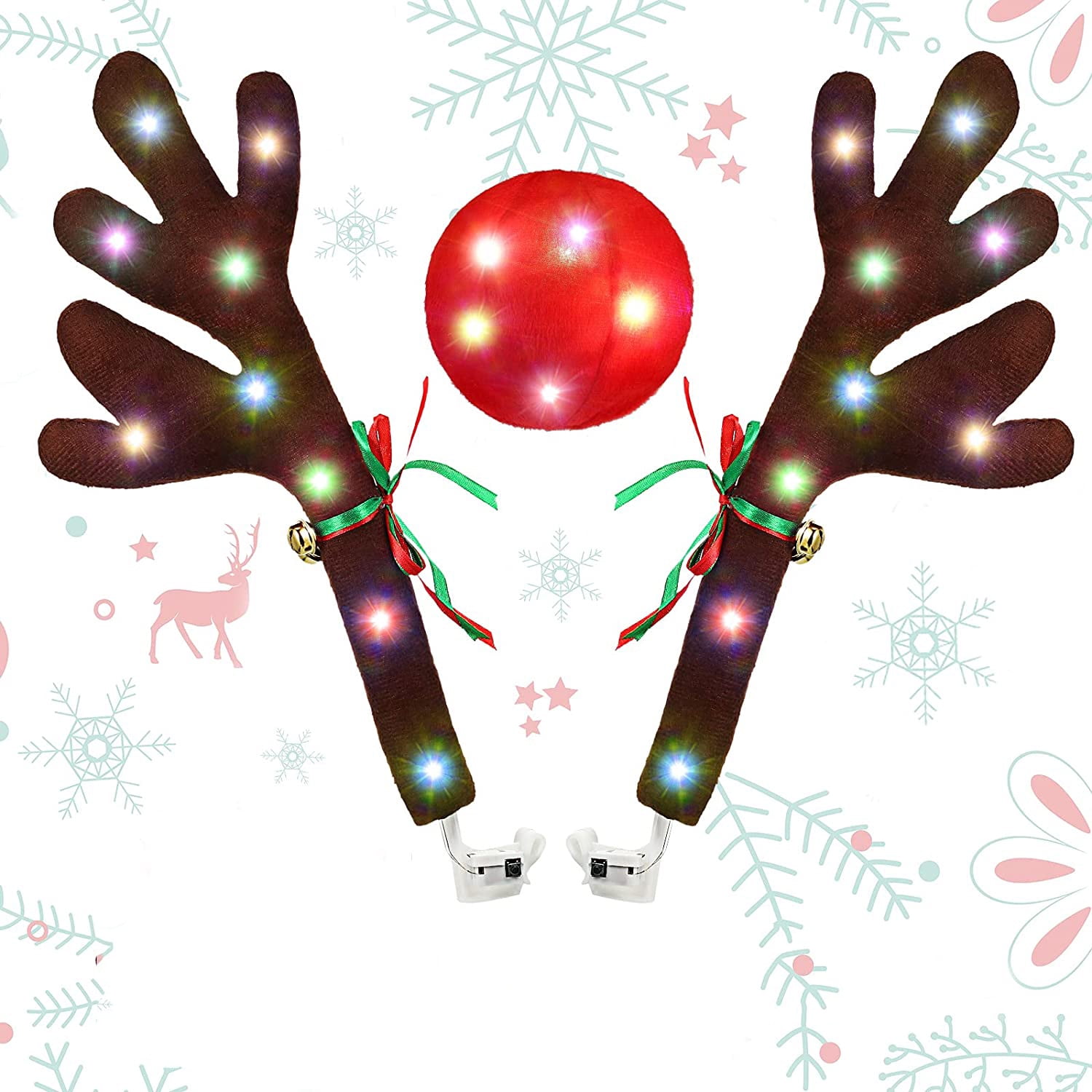 Christmas Reindeer Car Kit,Car Reindeer Antlers & Nose Christmas Decorations for Car Window