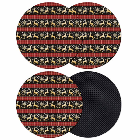 Christmas Reindeer Coasters Set of 4, Absorbent Coasters for Drinks, Red Farmhouse Checker Xmas Snowflake Coaster for Desk Coffee Table Protection, Home Decor House Warming Gifts 4"