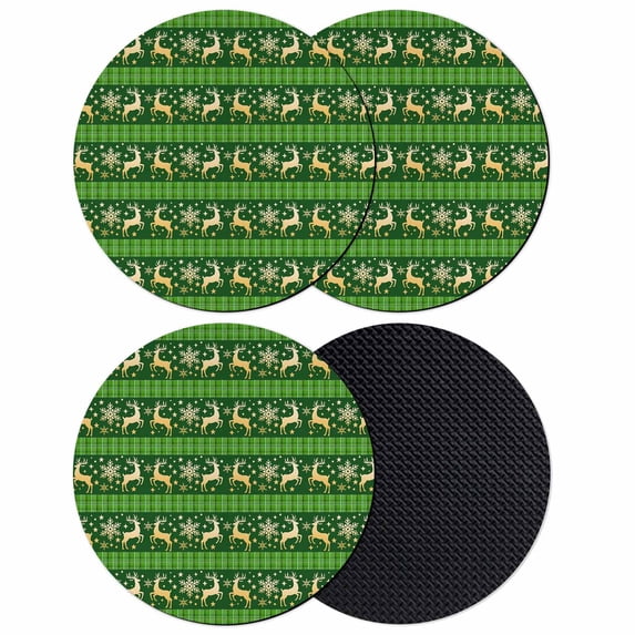 Christmas Reindeer Coasters Set of 4, Absorbent Coasters for Drinks, Xmas Green Plaid Winter Snowflakes Coaster for Desk Coffee Table Protection, Home Decor House Warming Gifts 4"