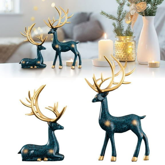 Christmas Reindeer Decor,Small Resin Standing Sitting Deer Figurine,Mini Reindeer Christmas Table Decoration for Home Indoor Xmas Holiday Small Statue Rustic Table Decor(Green)