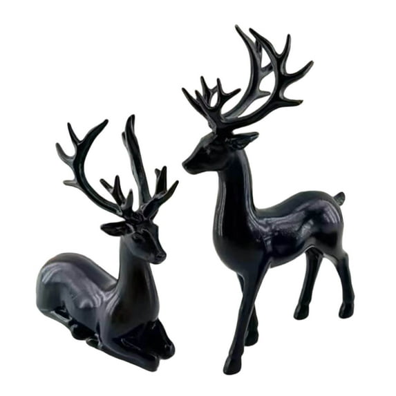 Christmas Reindeer Decor Standing Sitting Deer Figurine Mini Couple Deer Table Decoration for Home Indoor Xmas Holiday Gifts (Black)