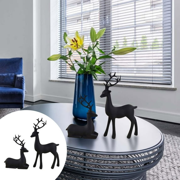 Christmas Reindeer Decorations 2 Pack - Matte Black Resin Elk Statues for Indoor Holiday Decor, Living Room, Bedroom, Desk, TV Cabinet, Bookshelf, and Festive Tabletop Centerpieces