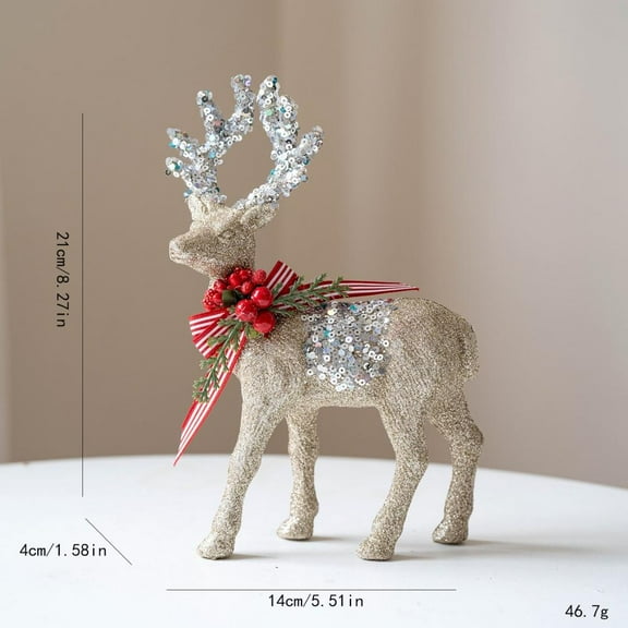 Christmas Reindeer Deer Elk Ornaments Decoration Silver Red Glitter Deer Figurines House Tabletop Decor Window Display Holiday Party Accessories
