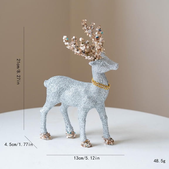Christmas Reindeer Deer Elk Ornaments Decoration Silver Red Glitter Deer Figurines House Tabletop Decor Window Display Holiday Party Accessories