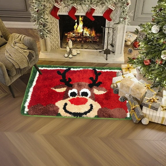 Christmas Reindeer Doormat, Non-Slip Holiday Rug, Cozy Winter Floor Mat, Cute Xmas Bath Mat Decor, Ultra-Soft Microfiber Bathroom Kitchen Mat 16x24 Inch