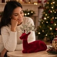 thumbnail image 1 of Christmas Reindeer Figurine,Burgundy Velvet Deer Statue with Glitter Antlers,Elegant Ornament for Table Centerpiece and Great Holiday Gifts, 1 of 7