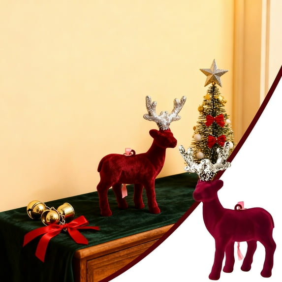 Christmas Reindeer Figurine Centerpiece, Xmas Tabletop Holiday Decor, Resin Deer Sculpture, Festive Mantel Display, Winter Wonderland Village, Golden Antler Christmas Dining Decor