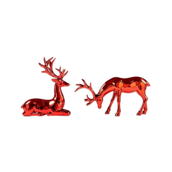 Christmas Reindeer Figurine Pair, Shiny Plated Deer Statue for Home Decor, Red