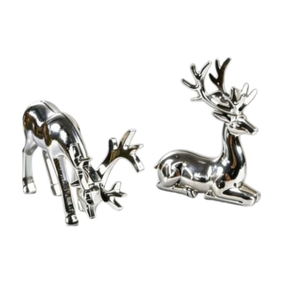 Christmas Reindeer Figurine Pair, Shiny Plated Deer Statue for Home Decor, Silver