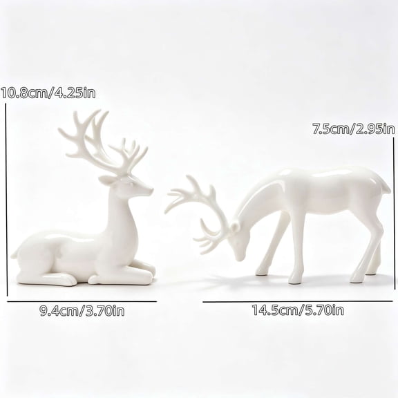 Christmas Reindeer Figurine Pair White Electroplated Finish Deer Statue Set Gift for Couples Coworkers Classmates Home Decor