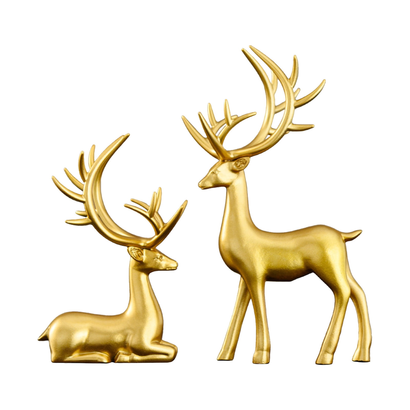 Gold Resin Winter Deer Sculpture Set