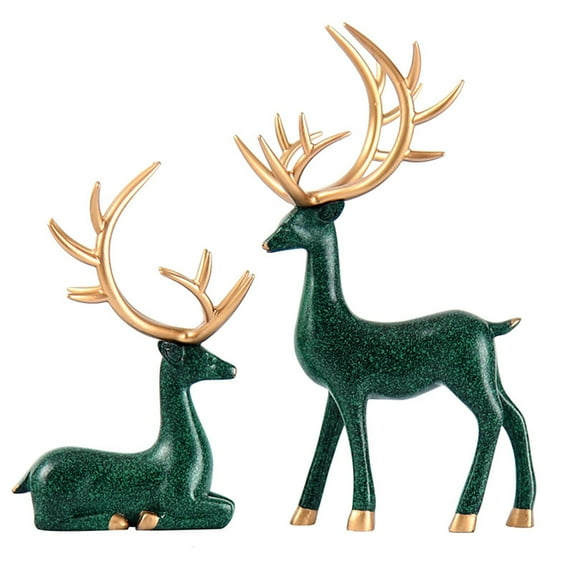 Christmas Reindeer Figurines, 2PCS 3D Geometric Elk Resin Statue Seated Standing Elegant Lucky Deer, Craft Gold Deer Sculpture for Living Room, TV Cabinet,Bedroom, Office Desktop