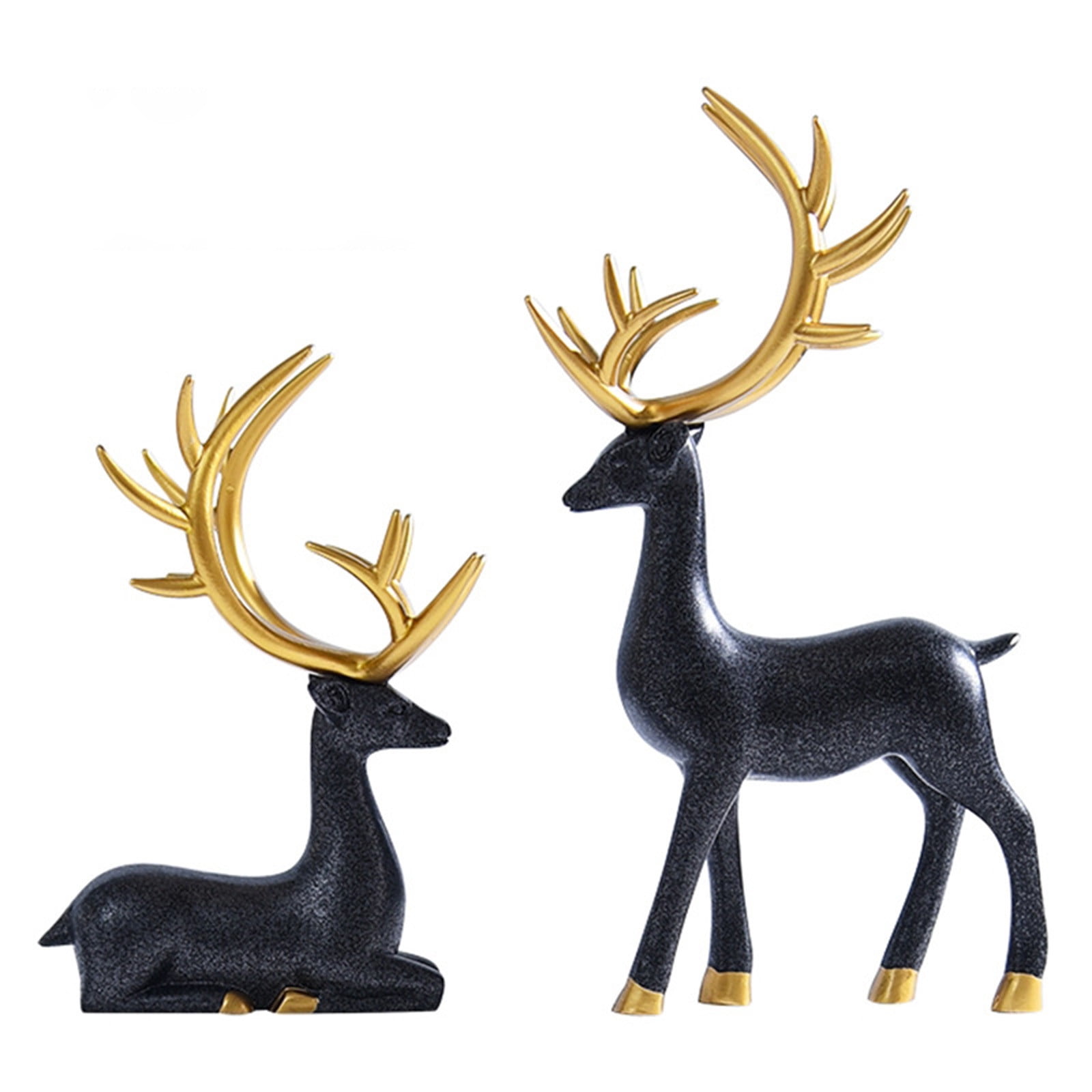Christmas Reindeer Figurines, 2PCS 3D Geometric Elk Resin Statue Seated ...