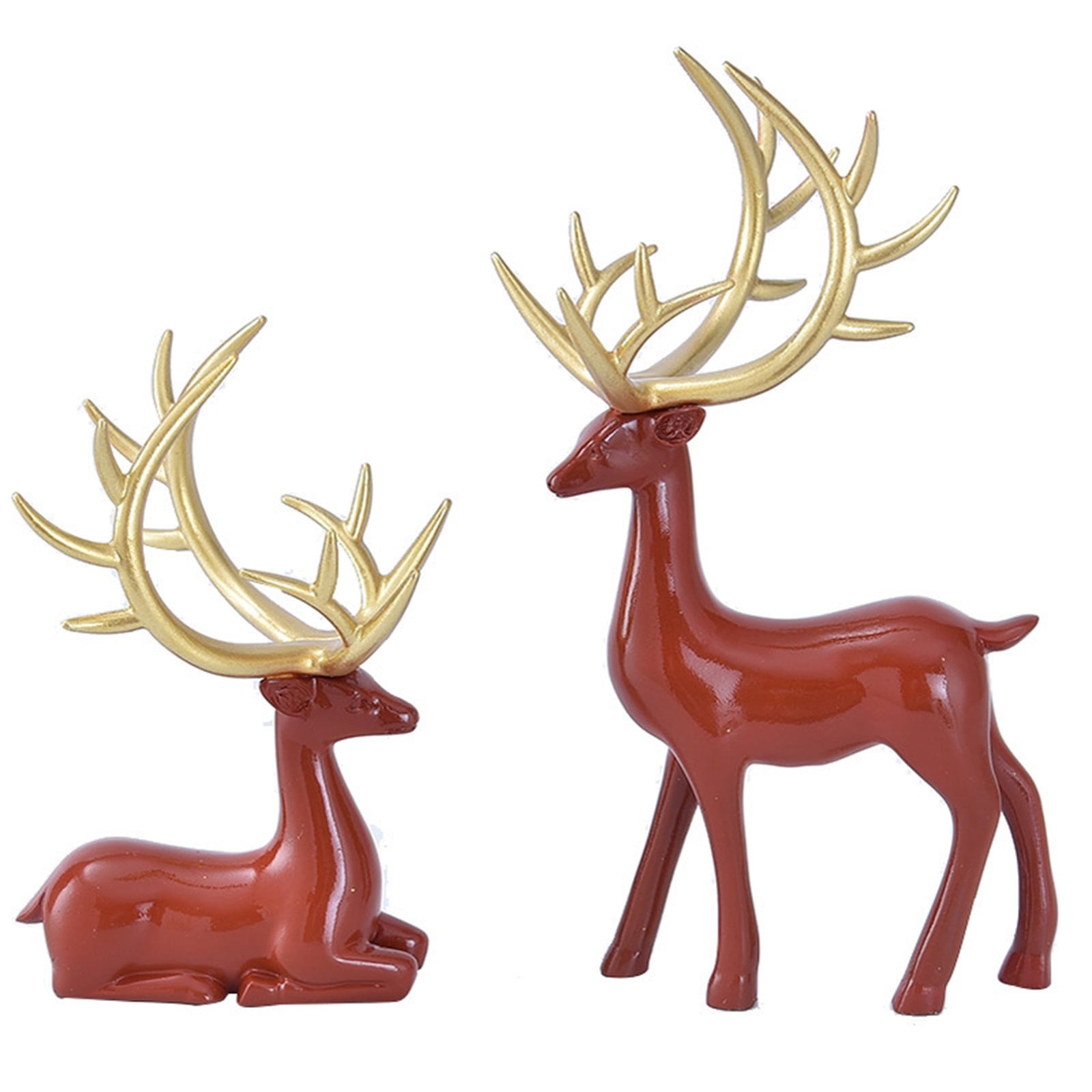 Christmas Reindeer Figurines, 2PCS 3D Geometric Elk Resin Statue Seated ...