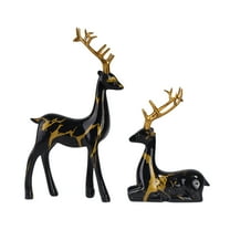 Christmas Reindeer Figurines 2pcs Set, 3D Elk Resin Statue for Home Decor, Standing and Sitting Deer Sculpture, Festive Holiday Ornaments for Living Room, Bedroom, Office, Display Stand