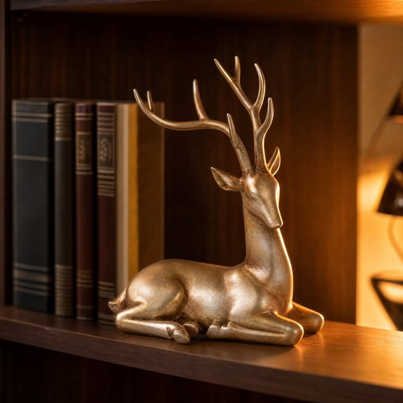 Christmas Reindeer Figurines, Gold Christmas Deer Statue Sculpture Crafts Collection, Table Centerpiece Decor Ornaments for Mantle Xmas Decor