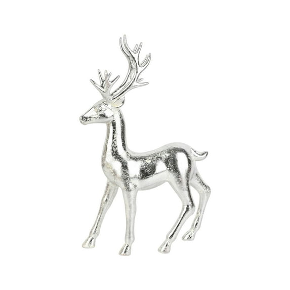 Christmas Reindeer Figurines Small Silver Deer Decorative Statues Resting Lucky Deer Sculptures for Indoor Home Decor Tabletop Mantle Cabinet Desktop Office