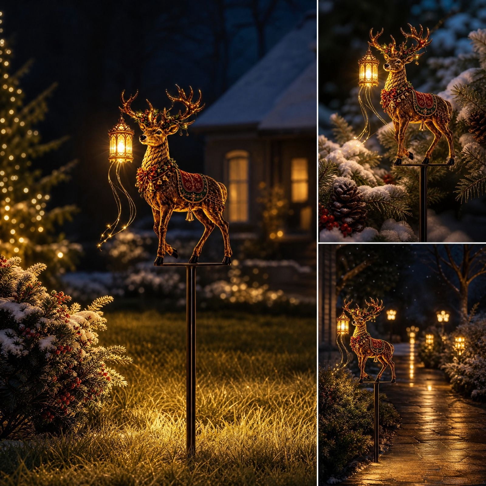 Christmas Reindeer Garden Stake Light, Golden Deer with Hanging Warm ...