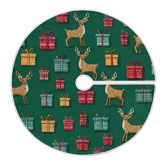 Christmas Reindeer Gift Vector Christmas Tree Skirt Opening Design Floor Mat Holiday Decor 35 inch