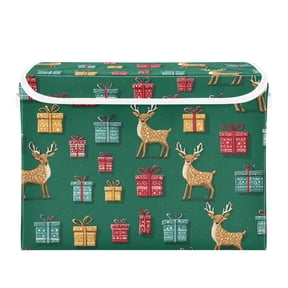 Christmas Reindeer Gift Vector Foldable Storage Bins with Lids Handles Collapsible Storage Containers Tote Boxes 16.5 x 12.6 x 11.8 inches
