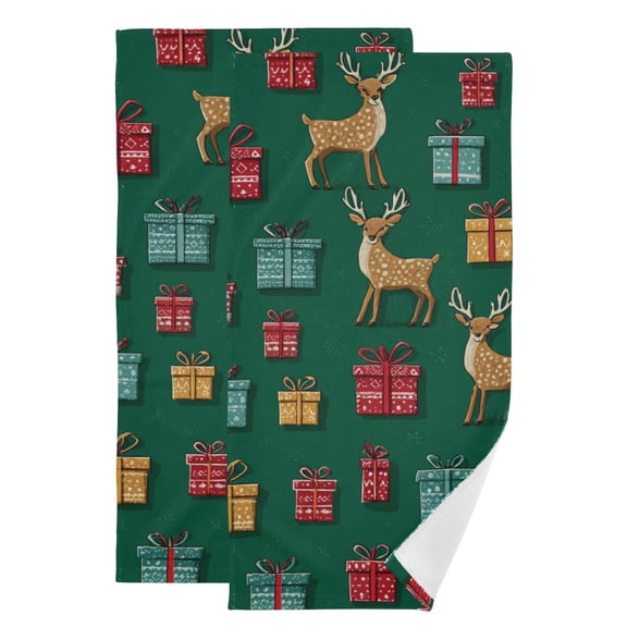Christmas Reindeer Gift Vector Hand Towel Absorbent Bath Towels for Bathroom Sports Gym 28" x 14" Set of 2
