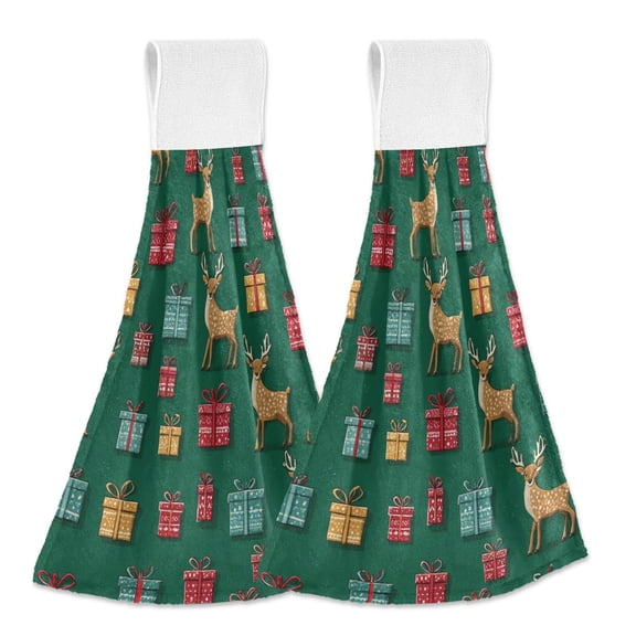 Christmas Reindeer Gift Vector Hanging Towels with Loop Hand Towels Nylon Fastener Tape Design Dish Cloths 2 Pieces
