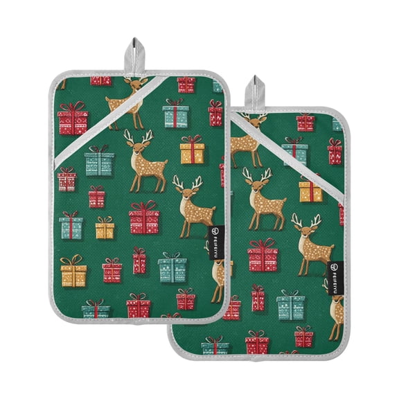 Christmas Reindeer Gift Vector Potholders Heat Resistant Pot Holder Set of 2 Oven Hot Pads with Pocket