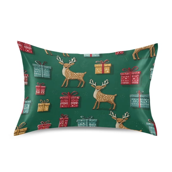 Christmas Reindeer Gift Vector Satin Pillowcase Envelope Design Pillow Covers 1 Pack Queen Size 20" x 30"