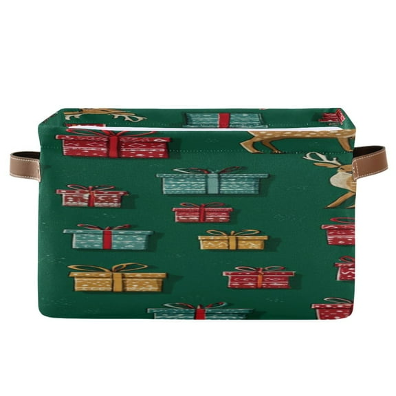 Christmas Reindeer Gift Vector Square Storage Bins with Handles Collapsible Containing Box 1 Pack