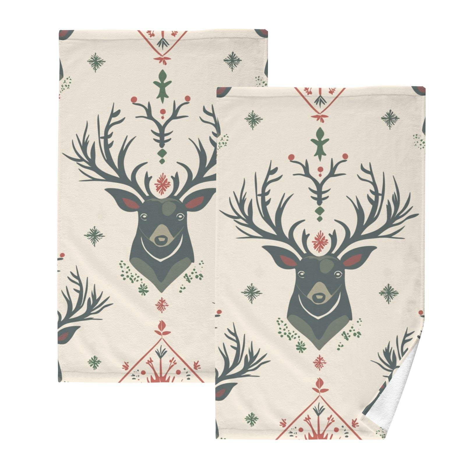 Christmas Reindeer Hand Towels Cotton Bath Towels Large Face Towels Absorbent for Bathroom 2 Packs
