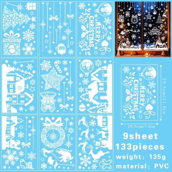 Christmas Reindeer Hanging Ball Bell For Glass Windows 9 Sheets Large Stickers Christmas Crafts Supplies Christmas Decorations