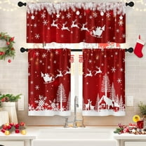 Christmas Reindeer Kitchen Window Curtains and Valances Set 36 Inch, Pine Tree Branches Winter Snowflakes Red Short Tier Curtain for Cafe Living Room Bathroom, Xmas 3 Pieces Set Kitchen Decor