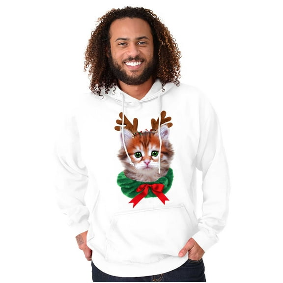 Christmas Reindeer Kitten Adorable Hoodie Sweatshirt Women Men Brisco Brands S