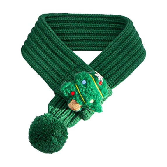 Christmas Reindeer Pattern Pet Scarf, Green Knitted Winter Scarf, Holiday Pet Accessory