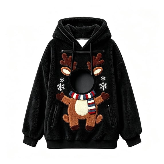 Christmas Reindeer Pet Carrier Hoodie, Teddy Dog Pocket Sweatshirt with Head Window for Women