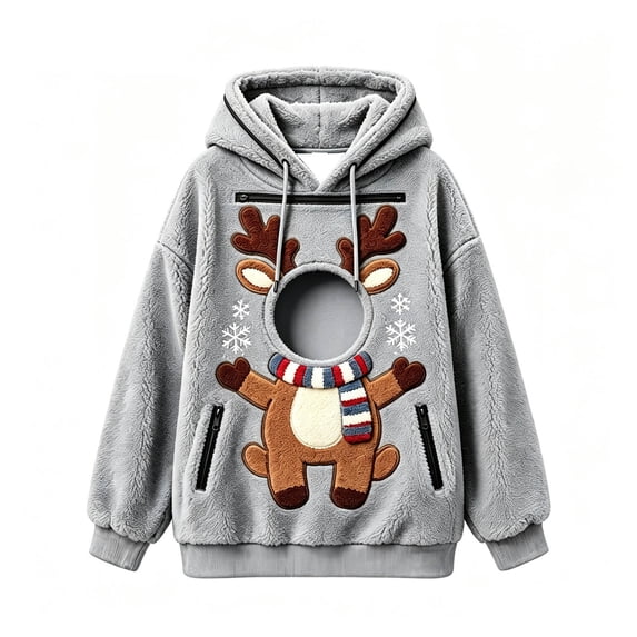 Christmas Reindeer Pet Carrier Hoodie, Teddy Dog Pocket Sweatshirt with Head Window for Women